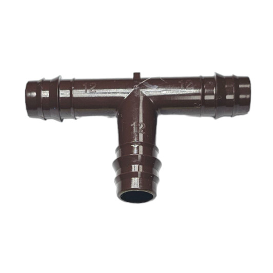 Netafim Techline EZ 12mm Insert Tee brown fitting top down view