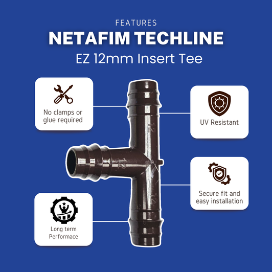Netafim Techline EZ 12mm Insert Tee key product features graphic