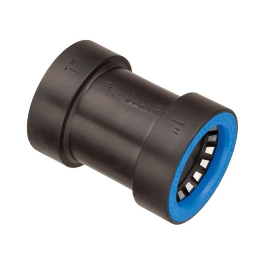 A top-down photo of the 1" Blu-Lock Coupler (BL-429-010), showing the 'Blu-Lock' brand markings.