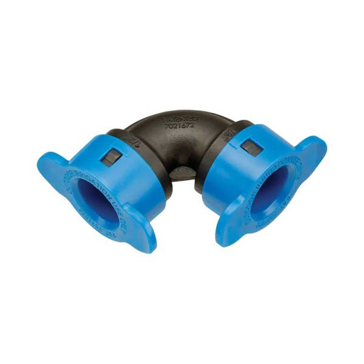 A front-on product photo of the Hydro-Rain 1/2" Blu-Lock Elbow, part number BL-ELB-005, on a white background.