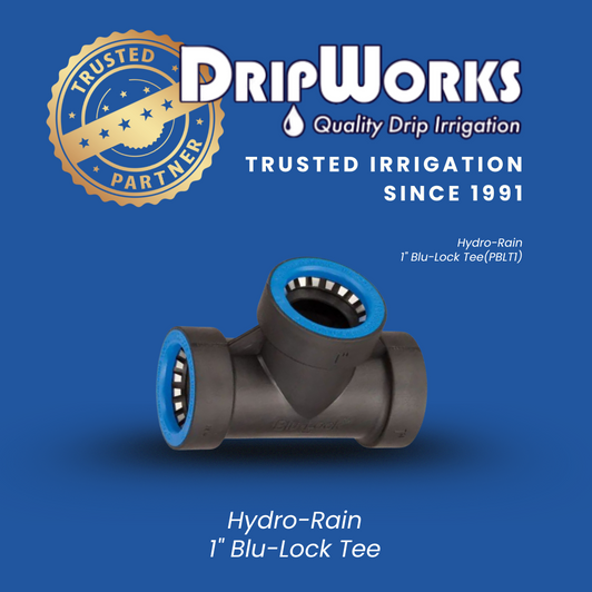 The 1" Blu-Lock Tee (PBLT1) with DripWorks' 'Trusted Partner' and 'Since 1991' branding.