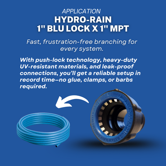 Application info for the 1" Blu-Lock adapter (BL-429-011). Shows its push-lock connection for a fast, tool-free setup.