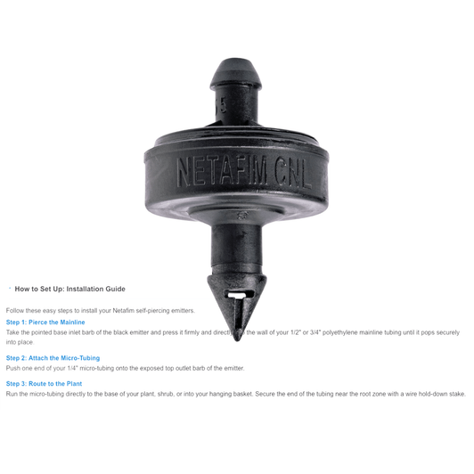 Netafim 1.0 GPH Barb Emitter product features and applications list