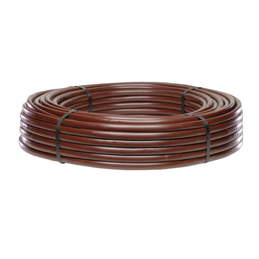 Product photo of a coil of Netafim Techline CV 17mm tubing with 12-inch emitter spacing and 0.92 GPH flow rate.