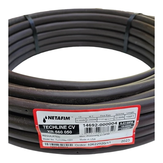 Netafim Techline CV XR 17mm dripper line, 0.6 GPH flow rate