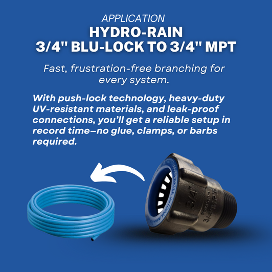 Application info for the Blu-Lock adapter (BL-436-007). Shows its push-lock connection for a fast, tool-free setup.