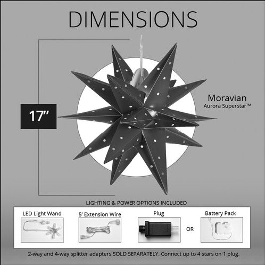 Outdoor rated Silver Moravian Star Light LED Lights