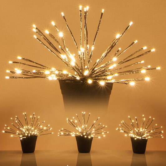 Twinkling Silver Starburst Lighted Branches, Patio Decor