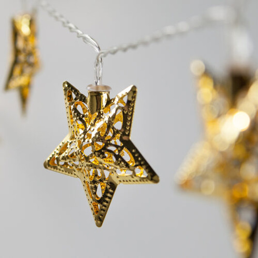 Battery Operated LED Golden Metal Star Lights