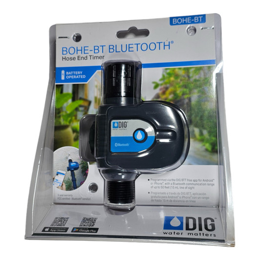 DIG Bluetooth Hose End Timer in clear clamshell packaging MPN: BOHE-BT