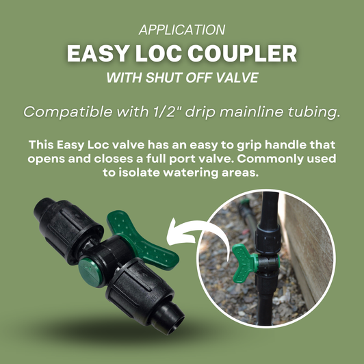Irritec 1/2" Easy Loc Coupler Valve featuring black lock collars and green handle MPN: A2-HV66
