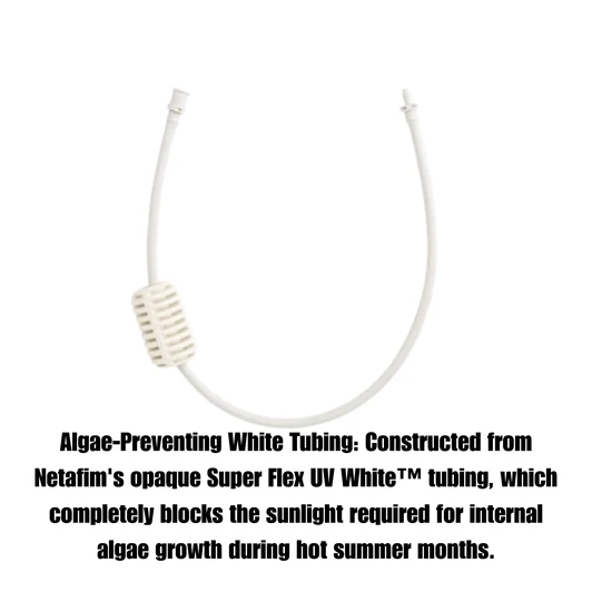 Netafim Micro-Sprinkler and Fogger Hanging Assembly algae-preventing white tubing feature text