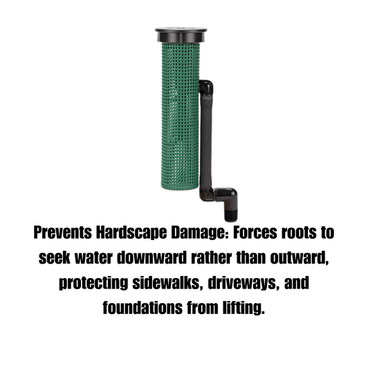Root Zone Watering System with StrataRoot Baffle System, 10" or 18", 0.25 GPM Bubbler, and ½" swing joint
