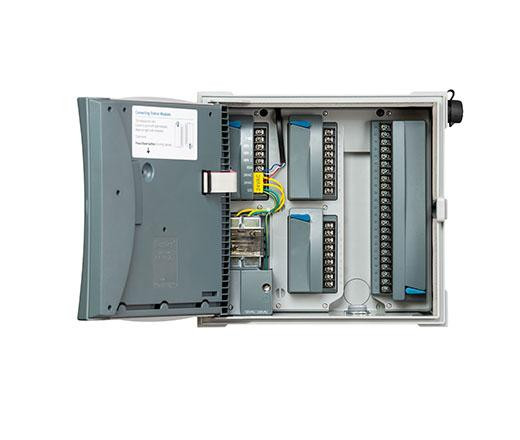 Hunter HCC 8-Station Controller open cabinet showing modules MPN: HCC800PL