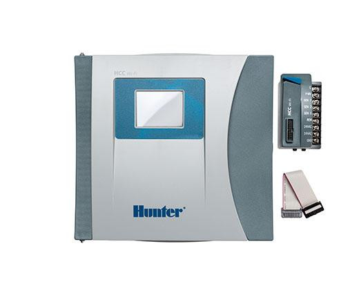 Hunter HCC 8-Station Controller faceplate next to components MPN: HCC800PL