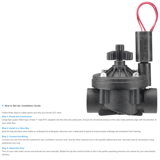 Hunter 1 inch ICV AC Globe Valve product features list