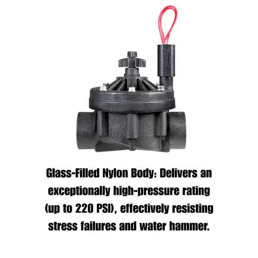Hunter 1 1/2 inch ICV AC Globe Valve glass-filled nylon body graphic