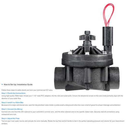 Hunter 1 1/2 inch ICV AC Globe Valve product features list