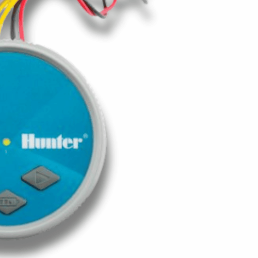 Close-up partial view of Hunter NODE Bluetooth irrigation controller face and logo