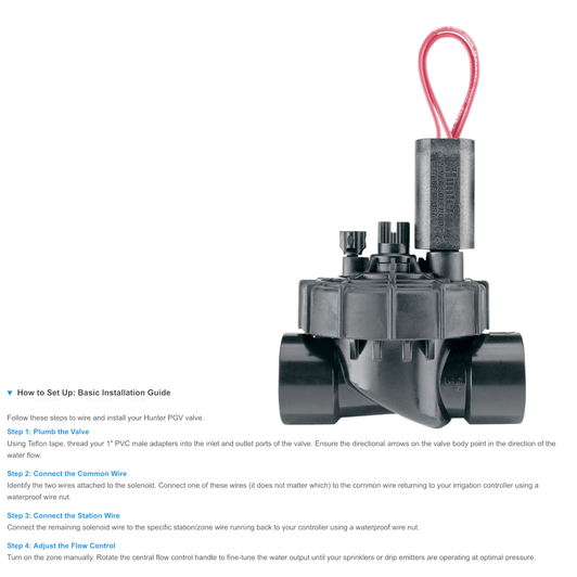 Hunter 1 inch PGV AC Jar-Top Valve product features list
