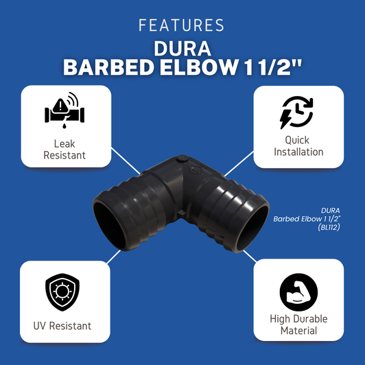 Features of the 1 1/2" DURA Elbow (1406-015): Leak Resistant, Quick Installation, UV Resistant & High Durable Material.