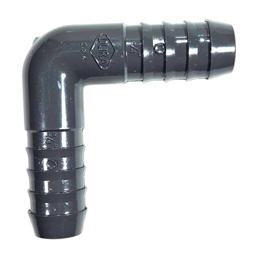 Dura 3/4" Insert Elbow side profile showing sharp barbs MPN: 1406-007
