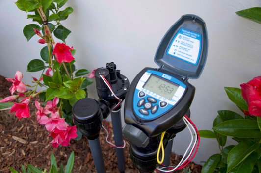 DIG Battery Operated Controller close-up mounted on outdoor valve open lid MPN: 7X0A-000