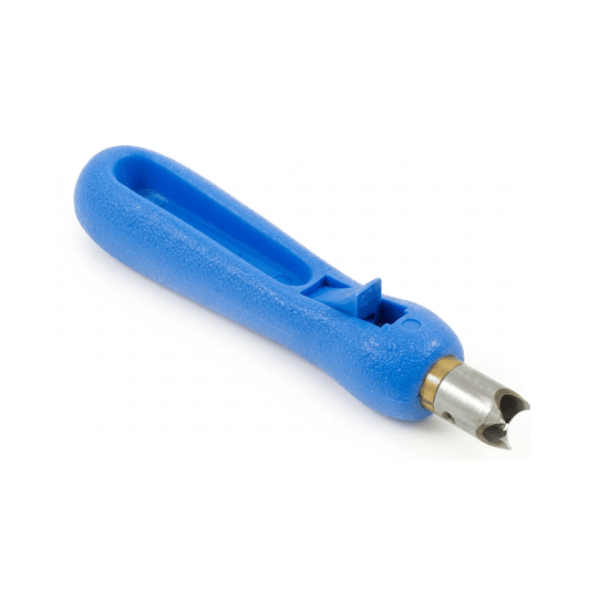 Netafim 7mm Punch isolated profile view showing blue handle and hollow metal tip MPN: PPPUNCH-7