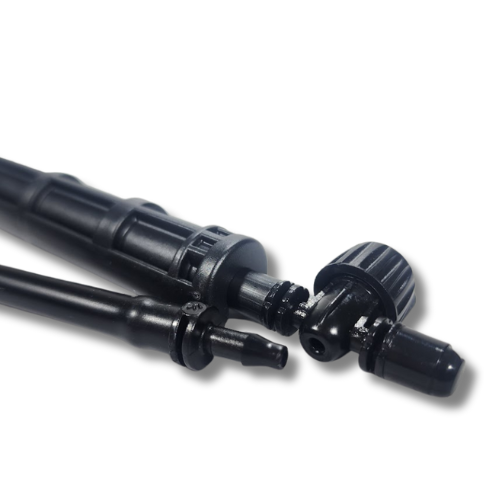 Teco I-Drop 90° Stake Assembly components including emitter and tubing junction MPN: 201642