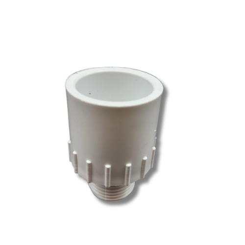 Dura White PVC Hose Adapter looking into 1 inch slip socket connection