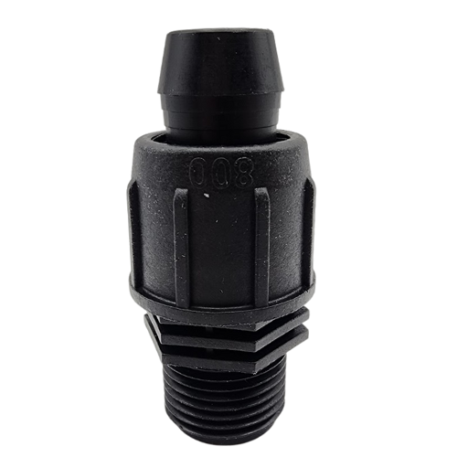Irritec Easy Loc Male Hose End, straight vertical profile of irrigation fitting MPN: ELMH34