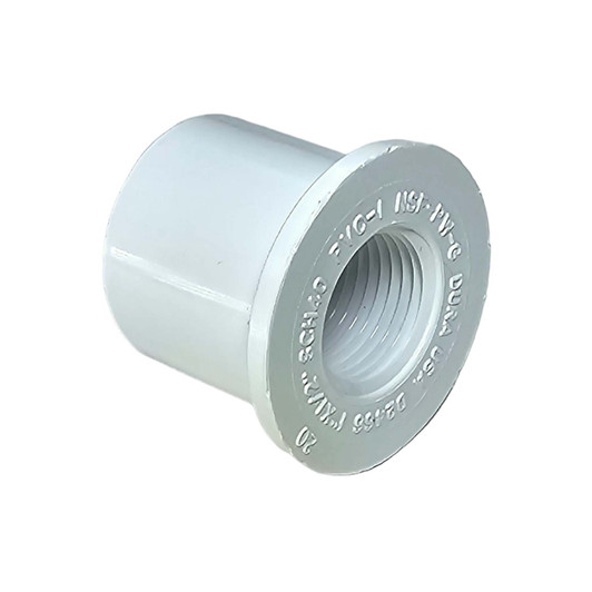 Dura 3/4" Spigot x 1/4" FPT PVC Reducing Bushing top-down view into the 1/4 inch threaded opening