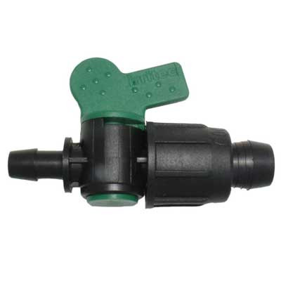 Irritec 1/2" Easy Loc x .400 Barb Valve black plastic with green handle MPN: A2-HV6B400