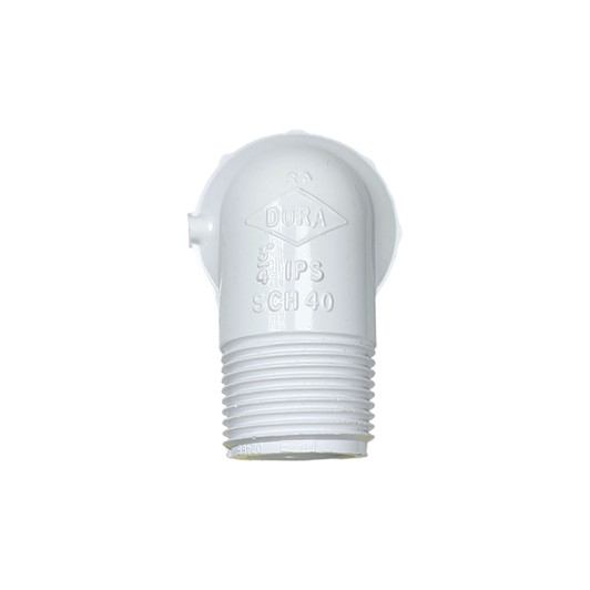 Dura 3/4" PVC Street Elbow top view showing male pipe thread (MPT) end
