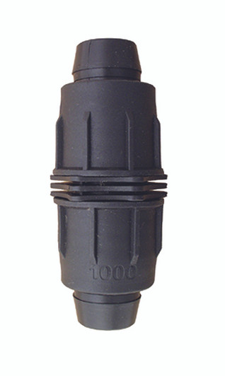 Irritec Easy Loc Coupling, straight side profile of black 1-inch irrigation repair fitting MPN: ELC1