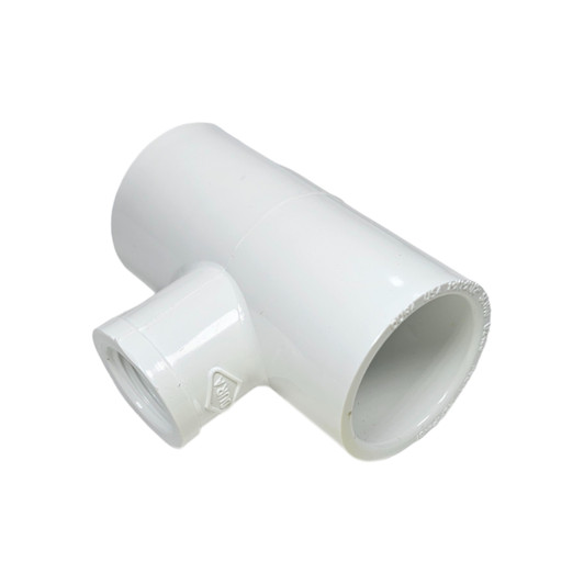 PVC 1" S x S x T Tee angled view showing internal slip and thread details