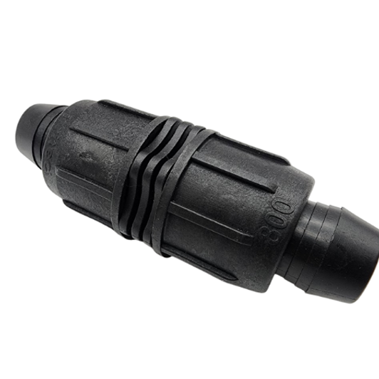 Alternate top-angle photo of the Irritec Easy-Loc Coupler (A1-HC800), showing the alignment of the barbs.