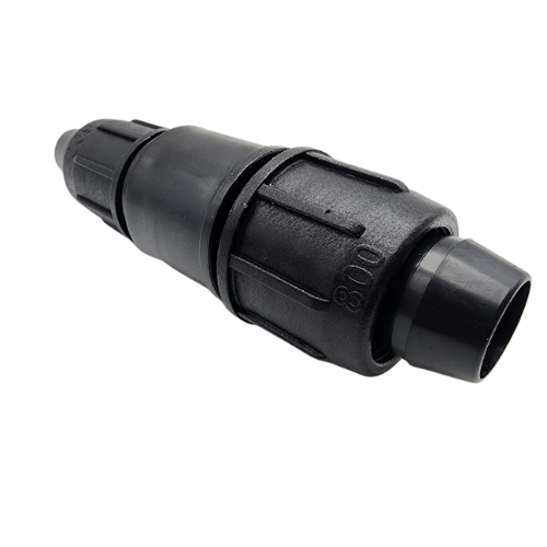 Irritec Easy Loc Reducer Coupling, angled side profile showing both locking nuts MPN: ELRC