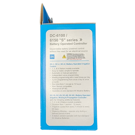 Galcon DC series controller packaging side profile with specs MPN: GAJBS0002P0