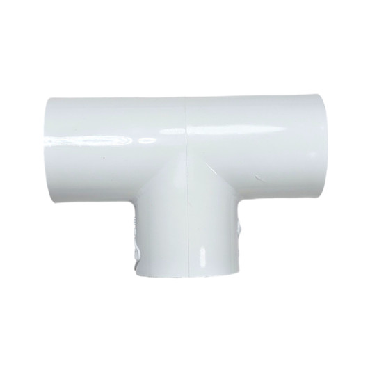 A large-diameter Dura 2" Schedule 40 PVC Tee with three slip sockets for joining 2" pipes in major plumbing, drainage, or pool and spa systems.