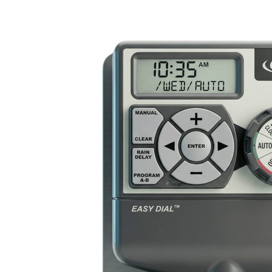 Orbit Easy Dial 6-Station Controller close-up of LCD screen and buttons MPN: 28966