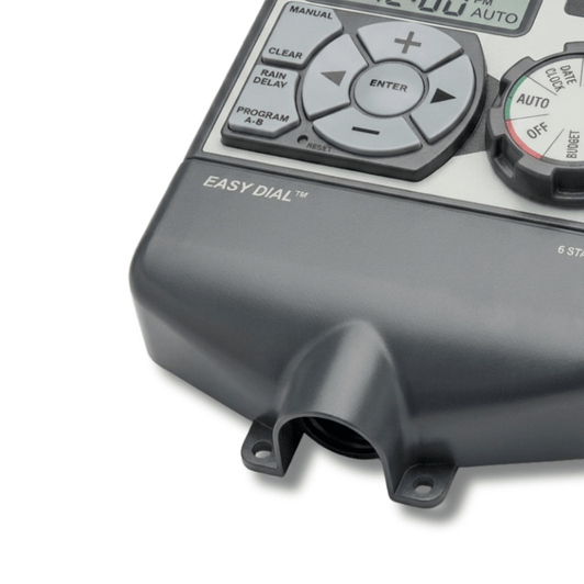 Orbit Easy Dial 6-Station Controller close-up of wire access port MPN: 28966