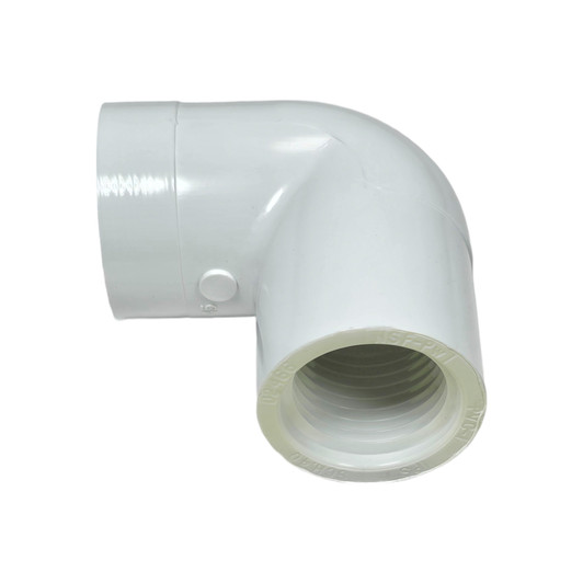 Dura 1/2" PVC Tee x 90° Elbow angled view of white Schedule 40 irrigation fitting MPN: P12T90-10