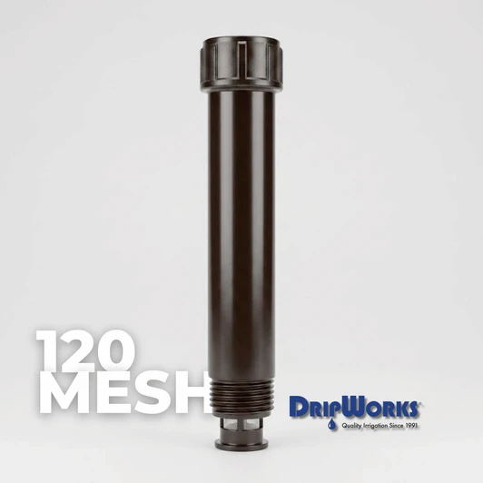 DripWorks Inline Filter 120 mesh screen feature graphic for drip irrigation MPN: FI120