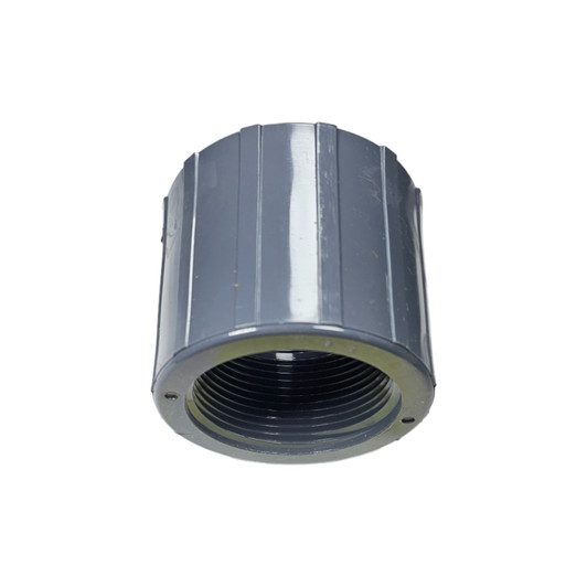 The gray Dura 1" x 3/4" reducing coupler is a Schedule 40 PVC fitting designed to connect a 1" male-threaded pipe to a 3/4" male-threaded pipe, making it essential for stepping down line sizes.