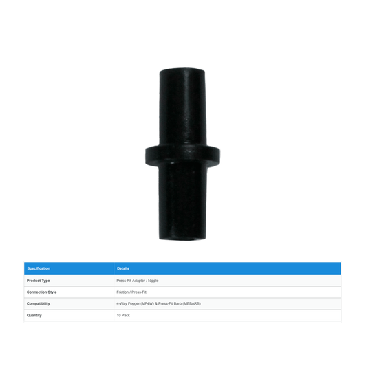 DIG Press-Fit Nipple vertical profile above blue product specification table