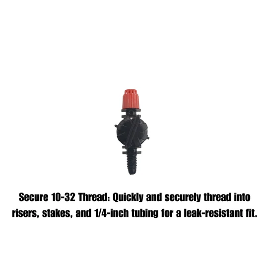 DripWorks 360-Degree Micro-Jet Sprayer secure 10-32 threads feature text