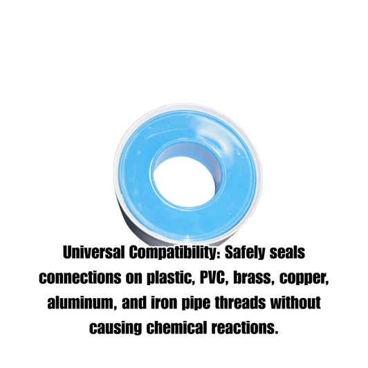 DripWorks Thread Sealant Tape infographic on universal pipe compatibility
