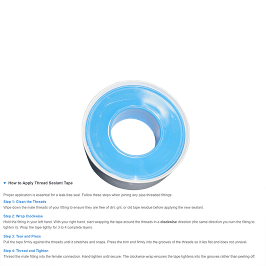 DripWorks Thread Sealant Tape showing related product and resource links