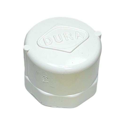 Dura 1" FPT PVC Cap side view showing DURA brand embossed on top MPN: 448-010